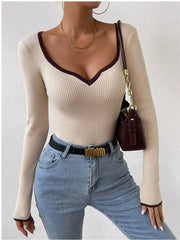 Contrast Trim Long-Sleeve Knit Top