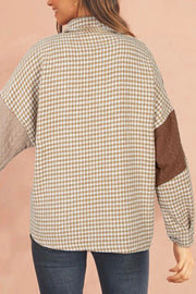 Button-Down Houndstooth Color-Block Shacket