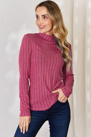Ribbed Mock-Neck Long-Sleeve Tee - Plus Size
