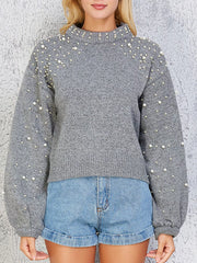 Pearl-Embellished Mock-Neck Sweater
