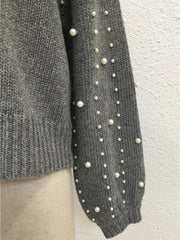 Pearl-Embellished Mock-Neck Sweater