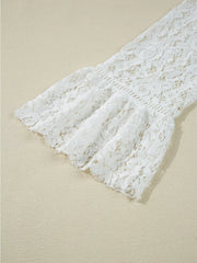 Tie Neck Lace Ruffle Detail Long-Sleeve Blouse