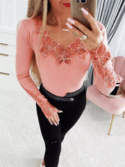 Lace Trim Long-Sleeve Top