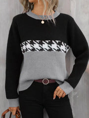 Color-Block Houndstooth Sweater