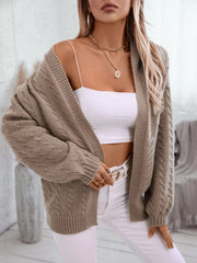 Cable Knit Open-Front Hooded Cardigan