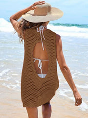 Color-Block Openwork Sleeveless Cutout Back Cover-Up