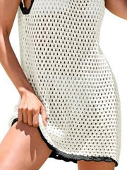 Color-Block Openwork Sleeveless Cutout Back Cover-Up