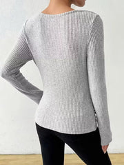 Cowl Neck Ribbed Long-Sleeve Sweater