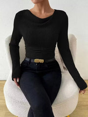 Cowl Neck Ribbed Long-Sleeve Sweater