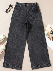High-Waist Wide-Leg Washed Jeans