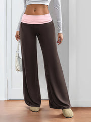 Contrast Waistband Wide-Leg Pants