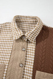 Button-Down Houndstooth Color-Block Shacket