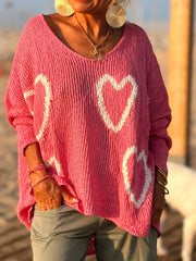 Heart V-Neck Drop-Shoulder Sweater