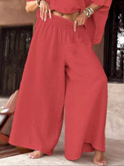 Boat-Neck Top and Wide-Leg Pants Set - Plus Size