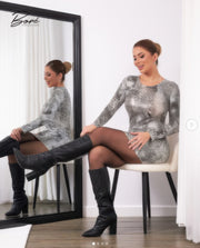 Long Sleeve Body Con Pu Silver Snake Mini