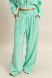 Acid Wash French Terry Wide-leg Pants