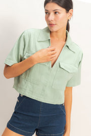Collared V-neck Top