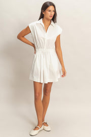 Sleeveless Collared Shirred Mini Dress