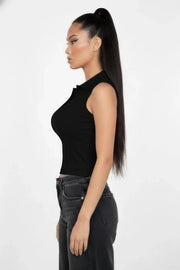 Preppy Muse Sleeveless Polo Crop Top