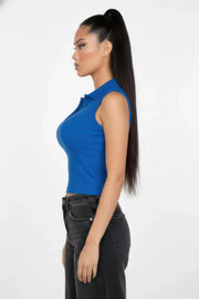 Preppy Muse Sleeveless Polo Crop Top
