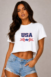 Americana Star Cropped Cotton T-Shirt