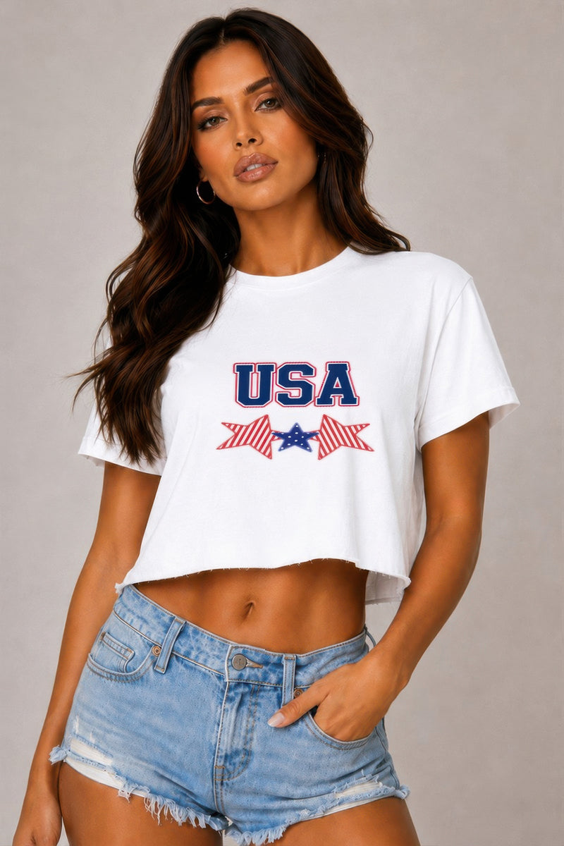Americana Star Cropped Cotton T-Shirt