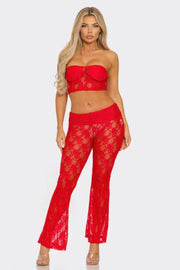 Lace Corset Crop Top And Flare Pants