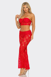 Lace Corset Crop Top And Flare Pants