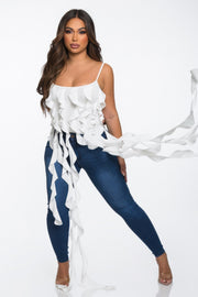 Solid Ruffle Casual Crop Top