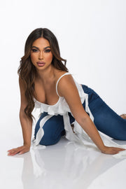 Solid Ruffle Casual Crop Top