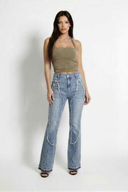 Ripped Curve-panel Flare Jeans