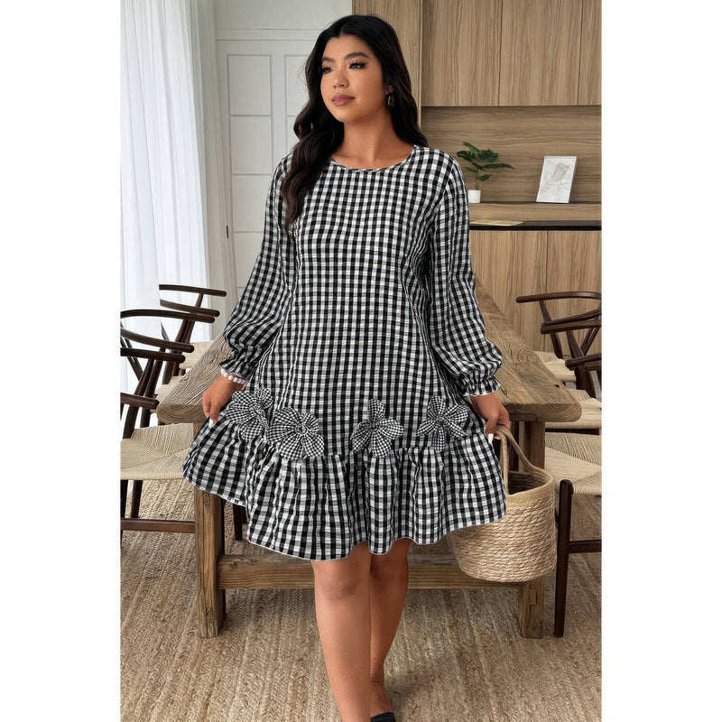 Meadow Plaid Plus-Size Floral Dress