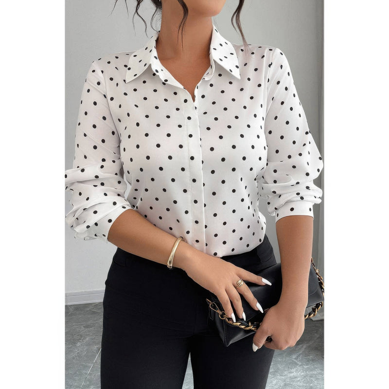 Paris Dot Plus-Size Button-Up Blouse