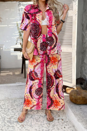 Paloma Printed Button-Down Wide-Leg Set