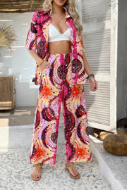 Paloma Printed Button-Down Wide-Leg Set