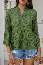 Belle Flounce-Sleeve Peplum Blouse