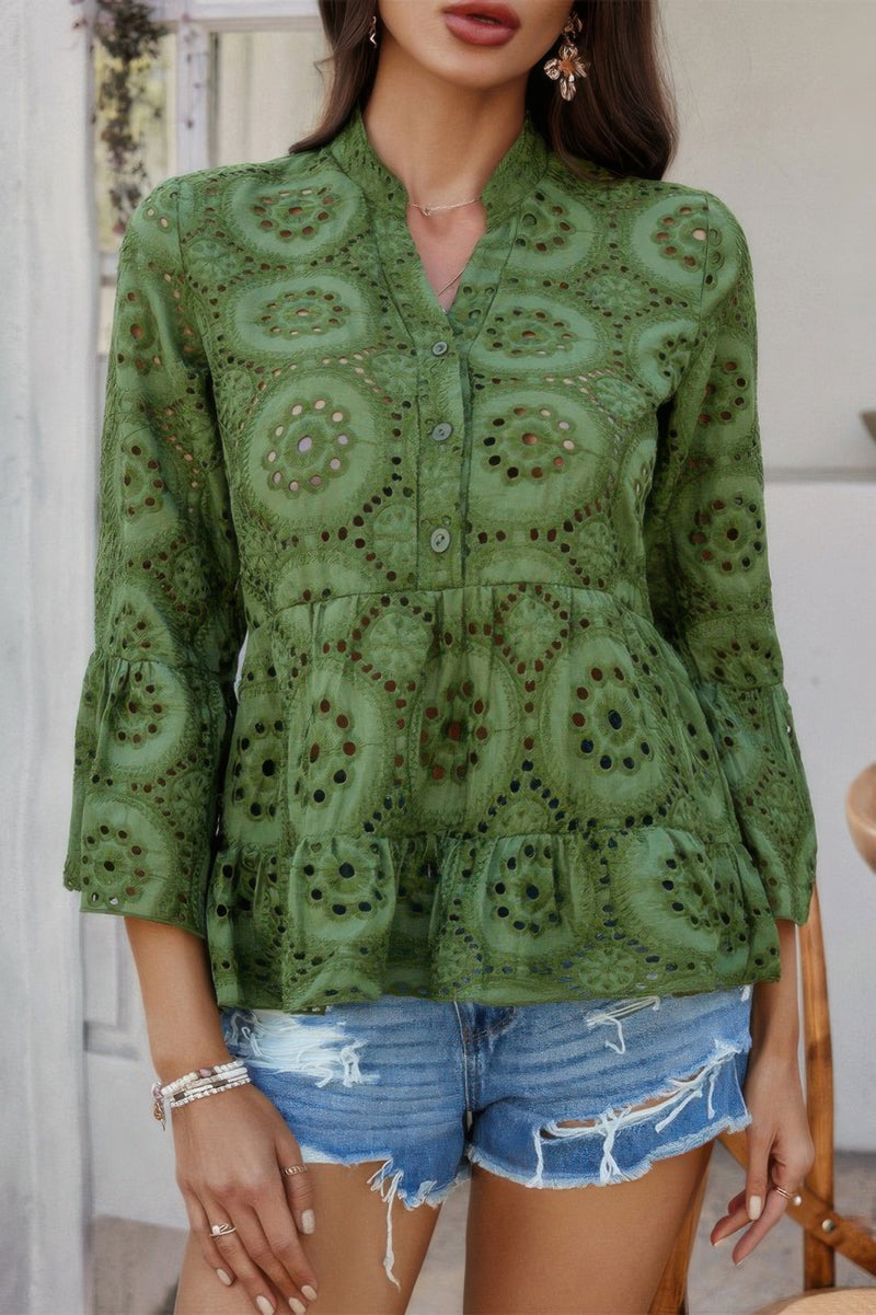 Belle Flounce-Sleeve Peplum Blouse