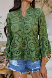 Belle Flounce-Sleeve Peplum Blouse