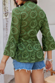 Belle Flounce-Sleeve Peplum Blouse