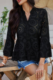 Belle Flounce-Sleeve Peplum Blouse