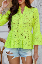 Belle Flounce-Sleeve Peplum Blouse