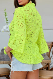 Belle Flounce-Sleeve Peplum Blouse