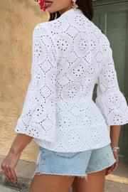 Belle Flounce-Sleeve Peplum Blouse