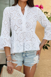 Belle Flounce-Sleeve Peplum Blouse