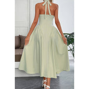 Solid Halter Hide Back Zipper Midi Sundress