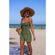 Two Piece Solid Sling Pleated Pocket Stretch Swimsuit