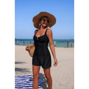 Two Piece Solid Sling Pleated Pocket Stretch Swimsuit