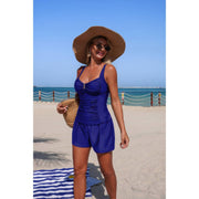 Two Piece Solid Sling Pleated Pocket Stretch Swimsuit