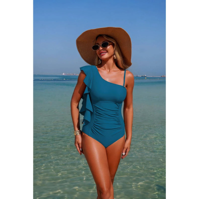 Siren Asymmetrical Ruffle One-Piece Swimsuit