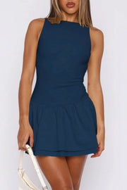 Elodie Boat-Neck Ruffle-Hem Mini Dress